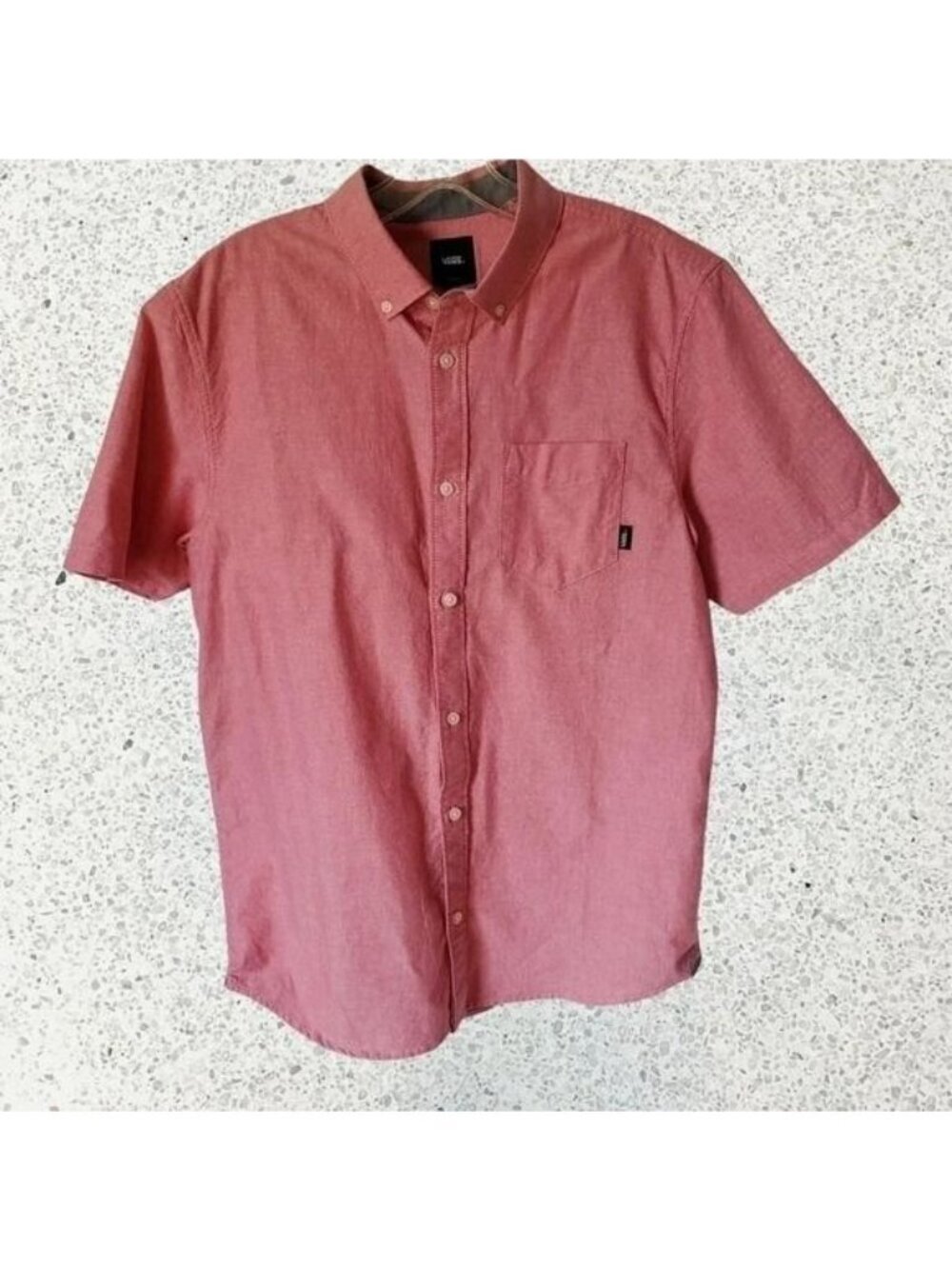 Vans Men’s Short Sleeve Button Down Shirt Chest Pocket Casual Shirt Pink Small